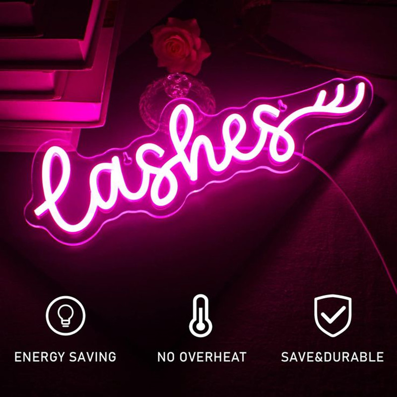 Pink LED Lashes Neon Sign Wall - Beauty And Makeup Studio ulasan dan harga