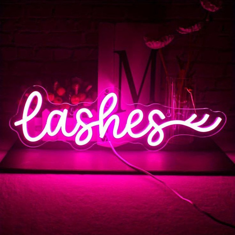 Pink LED Lashes Neon Sign Wall - Beauty And Makeup Studio ulasan dan harga
